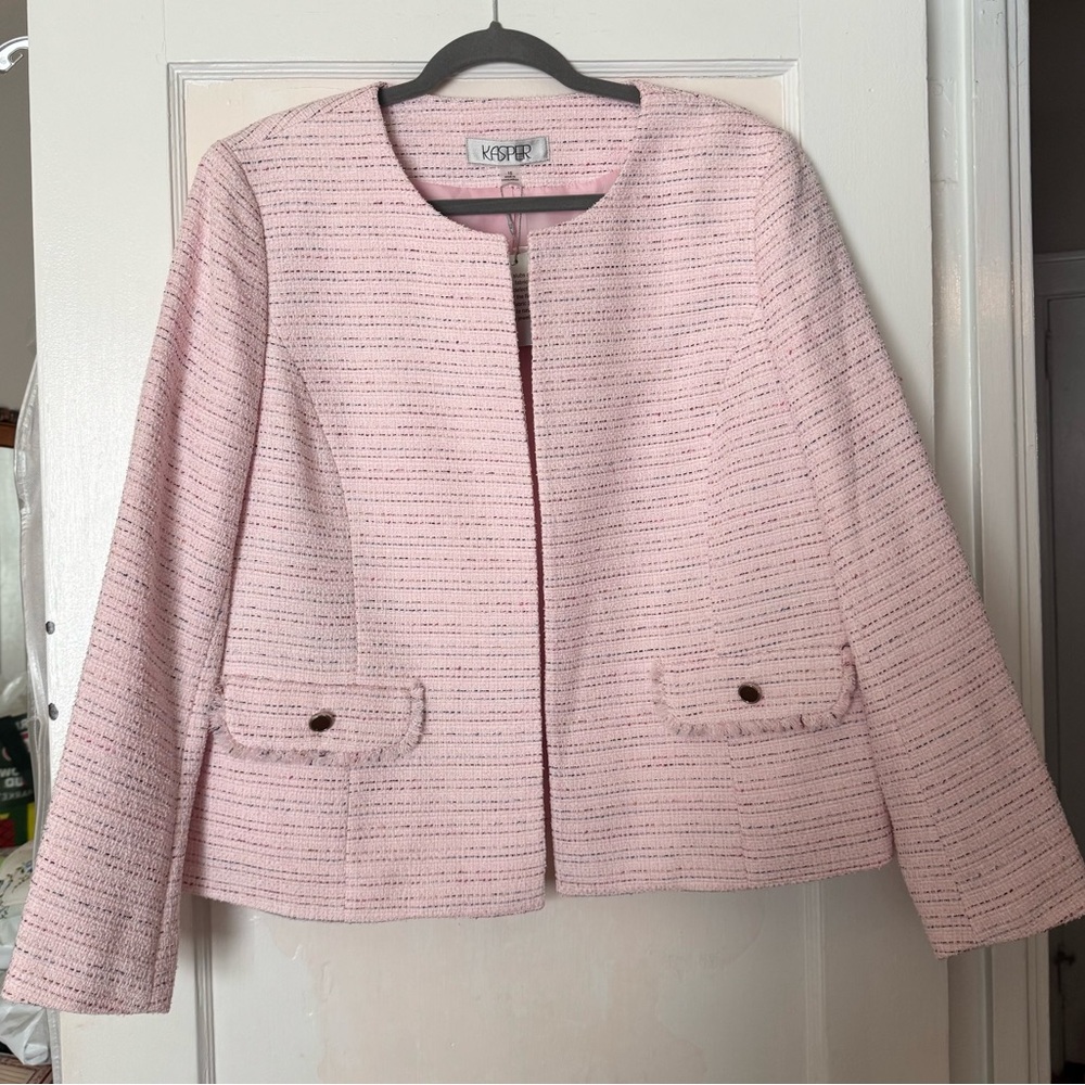 Kasper Women's Pink Tweed Collarless Jacket